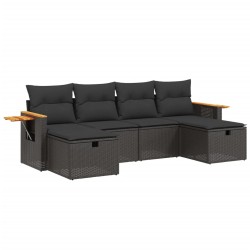 6-tlg. Garten-Sofagarnitur mit Kissen Schwarz Poly Rattan