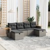 6-tlg. Garten-Sofagarnitur mit Kissen Grau Poly Rattan