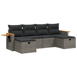 6-tlg. Garten-Sofagarnitur mit Kissen Grau Poly Rattan