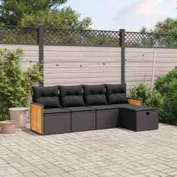 5-tlg. Garten-Sofagarnitur mit Kissen Schwarz Poly Rattan