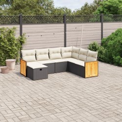 7-tlg. Garten-Sofagarnitur mit Kissen Schwarz Poly Rattan