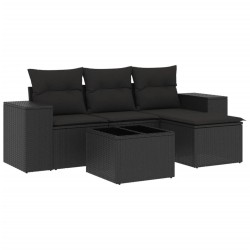 5-tlg. Garten-Sofagarnitur mit Kissen Schwarz Poly Rattan