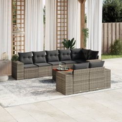 9-tlg. Garten-Sofagarnitur mit Kissen Grau Poly Rattan