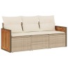 3-tlg. Garten-Sofagarnitur mit Kissen Beige Poly Rattan