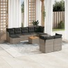 10-tlg. Garten-Sofagarnitur mit Kissen Grau Poly Rattan