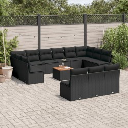 14-tlg. Garten-Sofagarnitur mit Kissen Schwarz Poly Rattan