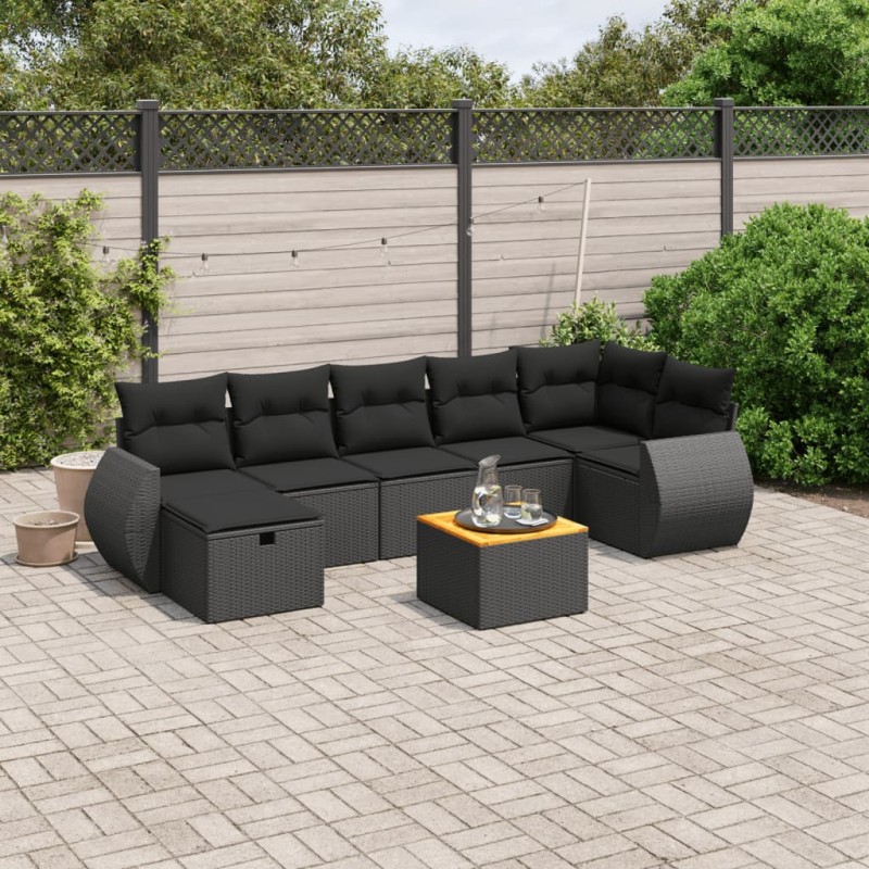 8-tlg. Garten-Sofagarnitur mit Kissen Schwarz Poly Rattan