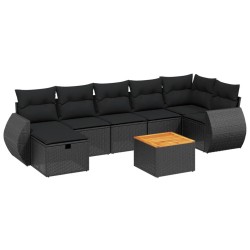 8-tlg. Garten-Sofagarnitur mit Kissen Schwarz Poly Rattan