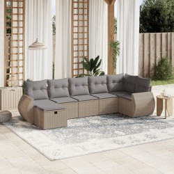 7-tlg. Garten-Sofagarnitur mit Kissen Beige Poly Rattan