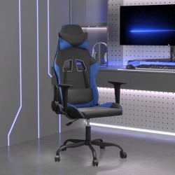 Gaming-Stuhl mit Massagefunktion Schwarz und Blau Kunstleder