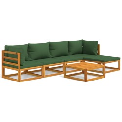 6-tlg. Garten-Lounge-Set mit Grünen Kissen Massivholz