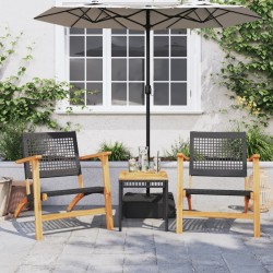 Gartenstühle 2 Stk. Schwarz Poly Rattan und Akazienholz