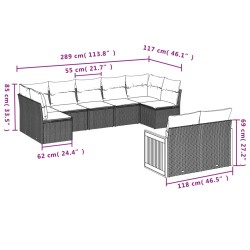 9-tlg. Garten-Sofagarnitur mit Kissen Schwarz Poly Rattan