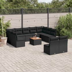 12-tlg. Garten-Sofagarnitur mit Kissen Schwarz Poly Rattan