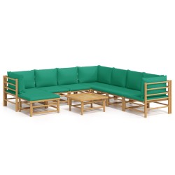 9-tlg. Garten-Lounge-Set mit Grünen Kissen Bambus