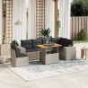 7-tlg. Garten-Sofagarnitur mit Kissen Grau Poly Rattan