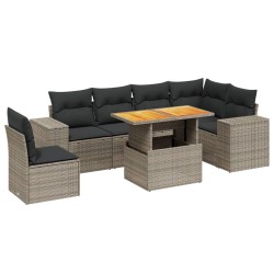 7-tlg. Garten-Sofagarnitur mit Kissen Grau Poly Rattan