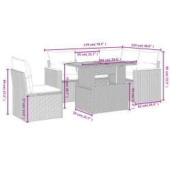 6-tlg. Garten-Sofagarnitur mit Kissen Schwarz Poly Rattan