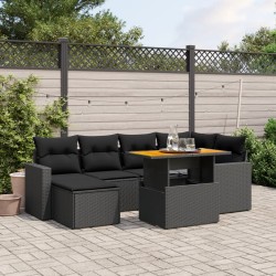 7-tlg. Garten-Sofagarnitur mit Kissen Schwarz Poly Rattan