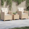 3-tlg. Bistro-Set mit Kissen Beige Poly Rattan Akazienholz