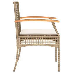 Gartenstühle mit Kissen 2 Stk. Beige Poly Rattan Akazienholz