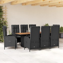 9-tlg. Garten-Essgruppe mit Kissen Schwarz Poly Rattan