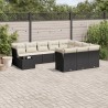 11-tlg. Garten-Sofagarnitur mit Kissen Schwarz Poly Rattan