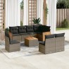 9-tlg. Garten-Sofagarnitur mit Kissen Grau Poly Rattan