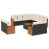 12-tlg. Garten-Sofagarnitur mit Kissen Schwarz Poly Rattan