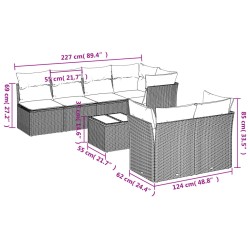 8-tlg. Garten-Sofagarnitur mit Kissen Schwarz Poly Rattan