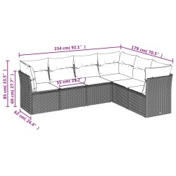 6-tlg. Garten-Sofagarnitur mit Kissen Hellgrau Poly Rattan