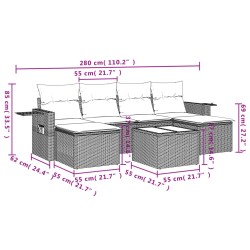 7-tlg. Garten-Sofagarnitur mit Kissen Schwarz Poly Rattan