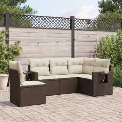 5-tlg. Garten-Sofagarnitur mit Kissen Braun Poly Rattan