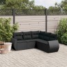 5-tlg. Garten-Sofagarnitur mit Kissen Schwarz Poly Rattan