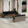 11-tlg. Garten-Sofagarnitur mit Kissen Grau Poly Rattan