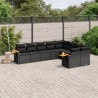 9-tlg. Garten-Sofagarnitur mit Kissen Schwarz Poly Rattan