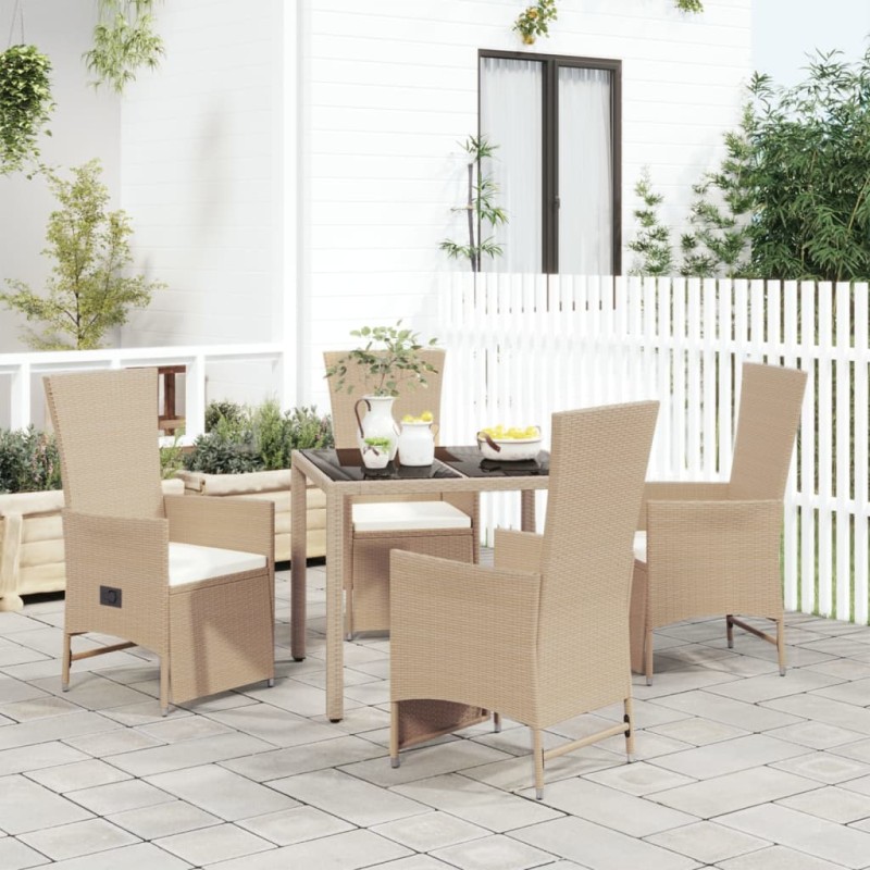 5-tlg. Garten-Essgruppe mit Kissen Beige Poly Rattan