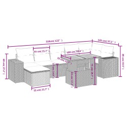 8-tlg. Garten-Sofagarnitur mit Kissen Grau Poly Rattan