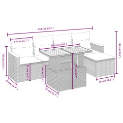 6-tlg. Garten-Sofagarnitur mit Kissen Schwarz Poly Rattan