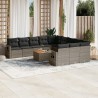 12-tlg. Garten-Sofagarnitur mit Kissen Grau Poly Rattan