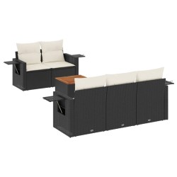 6-tlg. Garten-Sofagarnitur mit Kissen Schwarz Poly Rattan