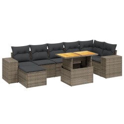 8-tlg. Garten-Sofagarnitur mit Kissen Grau Poly Rattan