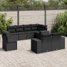 8-tlg. Garten-Sofagarnitur mit Kissen Schwarz Poly Rattan