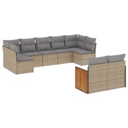 9-tlg. Garten-Sofagarnitur mit Kissen Beige Poly Rattan