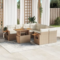 9-tlg. Garten-Sofagarnitur mit Kissen Beige Poly Rattan