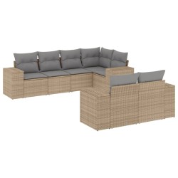 7-tlg. Garten-Sofagarnitur mit Kissen Beige Poly Rattan