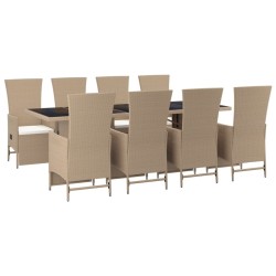 9-tlg. Garten-Essgruppe mit Kissen Beige Poly Rattan