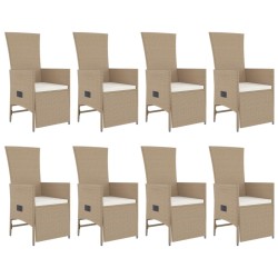 9-tlg. Garten-Essgruppe mit Kissen Beige Poly Rattan