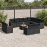 13-tlg. Garten-Sofagarnitur mit Kissen Schwarz Poly Rattan