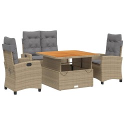 4-tlg. Garten-Essgruppe mit Kissen Beige Poly Rattan